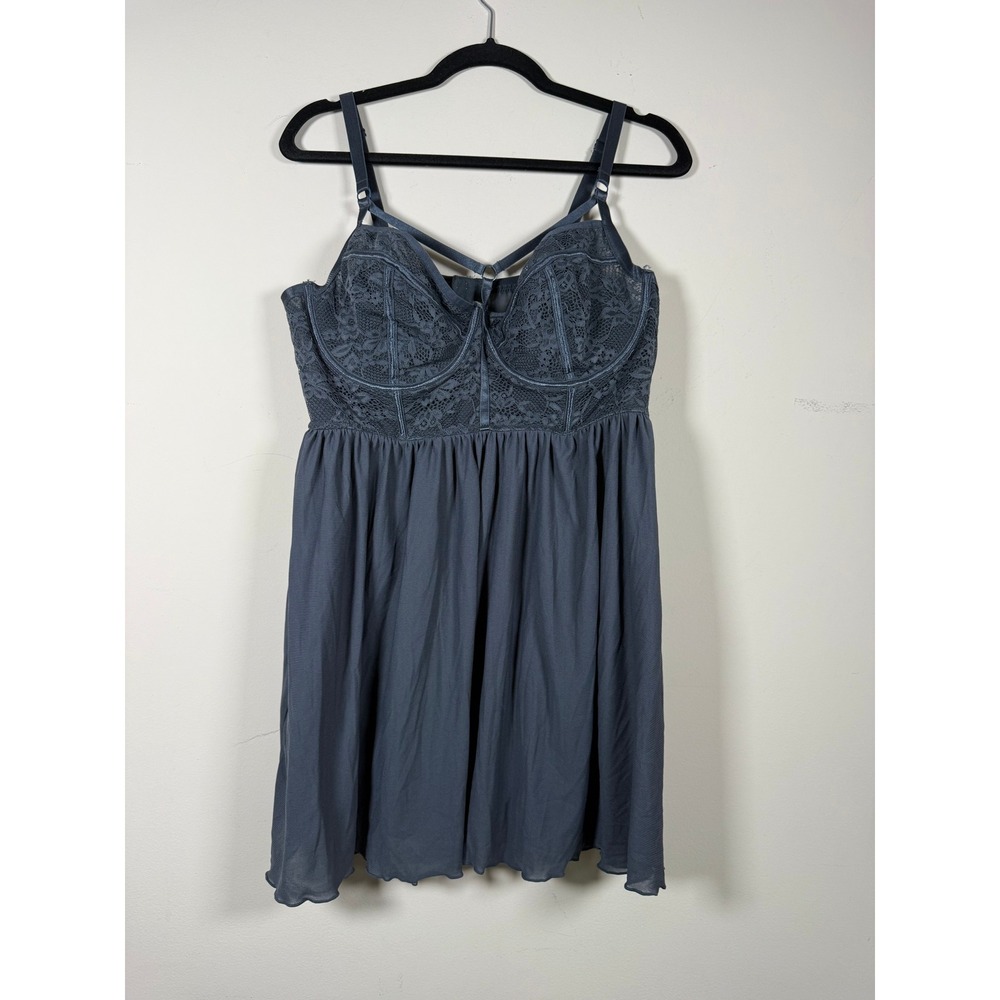 Torrid Women 3 Blue Gray Lace Underwire Babydoll Lingerie Strappy Mesh Chemise
